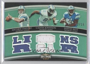 2010 Topps Triple Threads - Relic Combos - Emerald #TTRC-22 - Matthew Stafford, Calvin Johnson, Jahvid Best /18