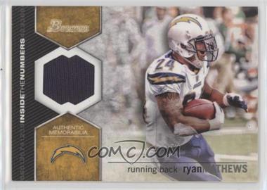 2012 Bowman - Inside the Numbers Relics #ITNR-RMA - Ryan Mathews