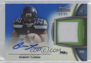 2012 Bowman Sterling - Autographed Rookie Relic - Blue Refractor #BSAR-RTU - Robert Turbin /99