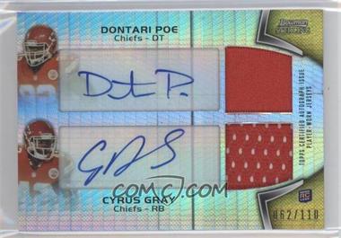 2012 Bowman Sterling - Dual Autograph Relics - Prism Refractor #BSPDAR-PG - Dontari Poe, Cyrus Gray /110