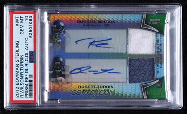 2012 Bowman Sterling - Dual Autograph Relics - Prism Refractor #BSPDAR-WT - Russell Wilson, Robert Turbin /110 [PSA 10 GEM MT]