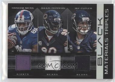 2012 Panini Black - Materials Triples #17 - Hakeem Nicks, Julius Peppers, Jay Cutler /50