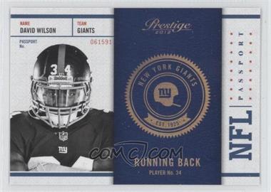 2012 Playoff Prestige - NFL Passport #4 - David Wilson