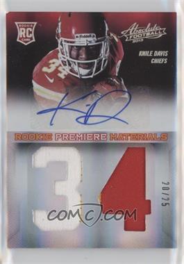 2013 Panini Absolute - [Base] - Jumbo Jersey Number Signatures Prime #219 - Rookie Premiere Materials - Knile Davis /25