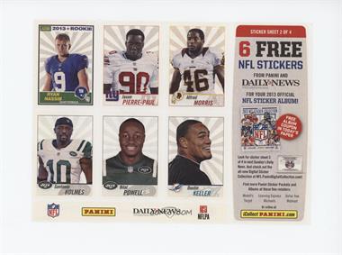2013 Panini NFL Sticker Collection - Promo Sheets #DANE2 - Daily News Sheet #2 (Ryan Nassib, Jason Pierre-Paul, Alfred Morris, Santonio Holmes, Bilal Powell, Dustin Keller) [EX to NM]