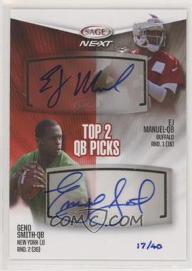 2013 SAGE Next - Dual Autographs #DA1 - EJ Manuel, Geno Smith /40