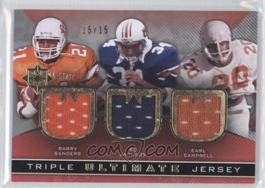 2013 Upper Deck Ultimate Collection - Ultimate Jersey Triple #UJ3-SJC - Barry Sanders, Bo Jackson, Earl Campbell /15