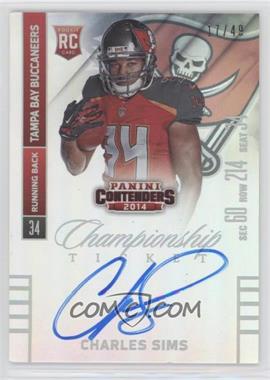 2014 Panini Contenders - [Base] - Championship Ticket #209.2 - Charles Sims (Standing) /49