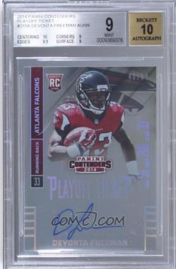 2014 Panini Contenders - [Base] - Playoff Ticket #215.1 - Devonta Freeman (Running, Jersey Number Partially Obscured) /99 [BGS 9 MINT]