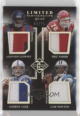 2014 Panini Limited - Limited Partnerships Quad Materials - Prime #LP4-1P - Andrew Luck, Cam Newton, Eric Fisher, Jadeveon Clowney /25