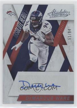 2016 Panini Absolute - Absolute Heroes Autographs - Numbers #11 - DeMarcus Ware /94
