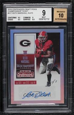 2016 Panini Contenders Draft Picks - [Base] - Championship Ticket #317 - College Ticket - Keith Marshall /1 [BGS 9 MINT]