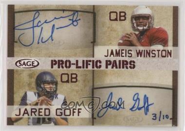 2016 SAGE Autographed - Pro-Lific Pairs - Red #PP-7 - Jameis Winston, Jared Goff /10