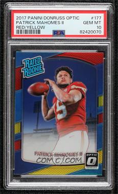 2017 Donruss Optic - [Base] - Red and Yellow Prizm #177 - Rated Rookie - Patrick Mahomes II [PSA 10 GEM MT]