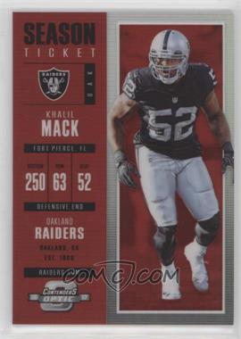 2017 Panini Contenders Optic - [Base] - Red #68 - Season Ticket - Khalil Mack /199