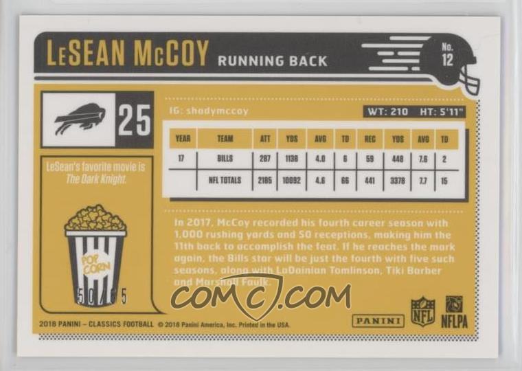 18 Panini Classics Base Optichrome Premium Edition Timeless Tributes Gold 12 Lesean Mccoy 65 18 Panini Classics Base Optichrome Premium Edition Timeless Tributes Gold 12 Lesean Mccoy 65