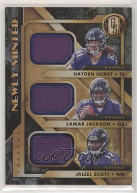 2018 Panini Gold Standard - Newly Minted Memorabilia Triples #1 - Hayden Hurst, Jaleel Scott, Lamar Jackson /199 [EX to NM]