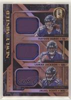 Hayden Hurst, Jaleel Scott, Lamar Jackson #/199