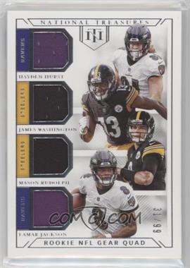 2018 Panini National Treasures - Rookie NFL Gear Quad Materials #GQM-18 - Hayden Hurst, James Washington, Mason Rudolph, Lamar Jackson /99