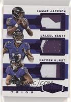 Lamar Jackson, Jaleel Scott, Hayden Hurst #/20