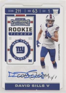 2019 Panini Contenders - [Base] - Ticket Stub #146 - Rookie Ticket - David Sills V /1 [EX to NM]