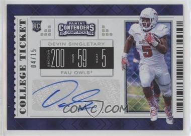 2019 Panini Contenders Draft Picks - [Base] - Diamond Ticket #133.1 - College Ticket - Devin Singletary (White Shoes) /15