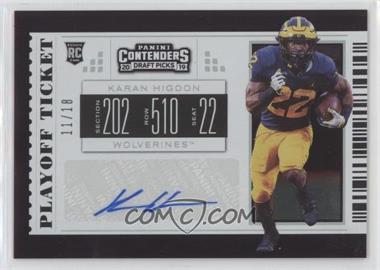 2019 Panini Contenders Draft Picks - [Base] - Playoff Ticket #136.1 - College Ticket - Karan Higdon (Jersey Number Fully Visible) /18