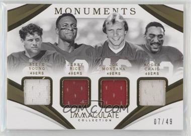 2019 Panini Immaculate Collection - Immaculate Monuments Relics #IM-8 - Jerry Rice, Steve Young, Joe Montana, Roger Craig /49