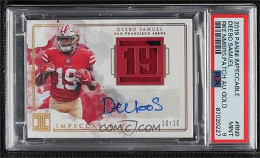 2019 Panini Impeccable - Rookie Numbers Patch Autographs - Gold #RN9 - Deebo Samuel /10 [PSA 9 MINT]