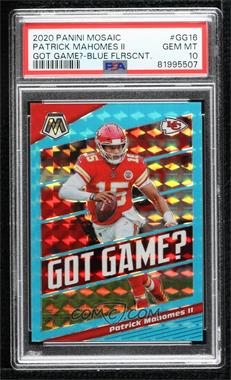 2020 Panini Mosaic - Got Game? - Mosaic Blue Fluorescent #GG16 - Patrick Mahomes II /15 [PSA 10 GEM MT]