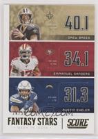 Austin Ekeler, Drew Brees, Emmanuel Sanders #/50