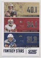 Austin Ekeler, Drew Brees, Emmanuel Sanders #/100