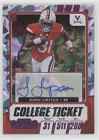 College Ticket Autographs - Shane Simpson #/23