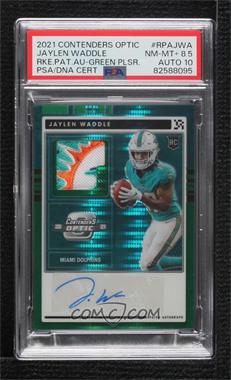 2021 Panini Contenders Optic - Rookie Patch Autographs - Green Pulsar Prizm #RPA-JWA - Jaylen Waddle /15 [PSA 8.5 NM‑MT+]