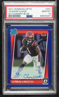 2021 Panini Donruss Optic - [Base] - Blue Prizm Autographs #207 - Rated Rookie RPS - Ja'Marr Chase /40 [PSA 10 GEM MT]