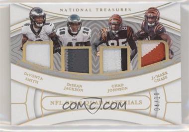 2021 Panini National Treasures - NFL Gear Quad Materials - Holo Gold #QM-DDCJ - Chad Johnson, DeSean Jackson, DeVonta Smith, Ja'Marr Chase /10