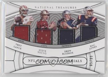 2021 Panini National Treasures - NFL Gear Quad Materials #QM-TSDM - Drew Bledsoe, Mac Jones, Steve Young, Trey Lance /99