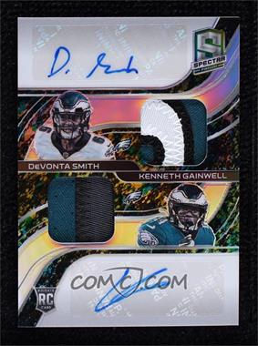 2021 Panini Spectra - Rookie Dual Patch Autographs - Neon Splatter Prizm #RDA-PE - DeVonta Smith, Kenneth Gainwell /8