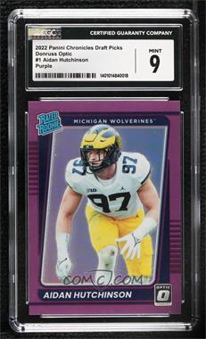 2022 Panini Chronicles Draft Picks - Donruss Optic Rated Rookies - Purple Prizm #1 - Aidan Hutchinson /49 [CGC 9 Mint]