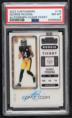 2022 Panini Contenders - [Base] - Clear #118.1 - Rookie Ticket RPS - George Pickens /10 [PSA 8 NM‑MT]