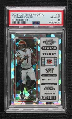 2022 Panini Contenders Optic - [Base] - Cracked Ice Prizm #10 - Season Ticket - Ja'Marr Chase /22 [PSA 10 GEM MT]