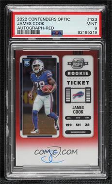 2022 Panini Contenders Optic - [Base] - Red Prizm #123.1 - Rookie Ticket RPS Autographs - James Cook /149 [PSA 9 MINT]