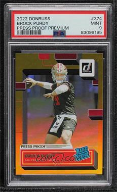 2022 Panini Donruss - [Base] - Press Proof Premium #374 - Rated Rookie - Brock Purdy [PSA 9 MINT]