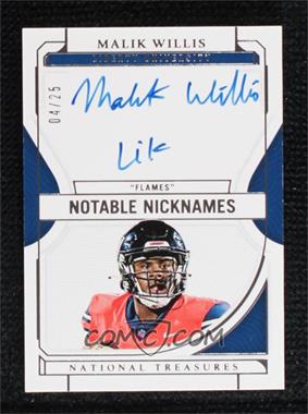 2022 Panini National Treasures Collegiate - Notable Nicknames #NN-MWI - Malik Willis /25