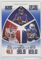 Travis Kelce, Tyler Huntley, Jonathan Taylor #/100