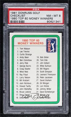 1981 Donruss Golf Stars - [Base] #_CHEC - 1980 Top 60 Money Winners (Checklist) [PSA 8 NM‑MT]