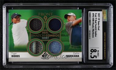 2021 SP Game Used - Front 9 Dual Swatch Combos #F92-WM - Tiger Woods, Collin Morikawa /25 [CSG 8.5 NM/Mint+]