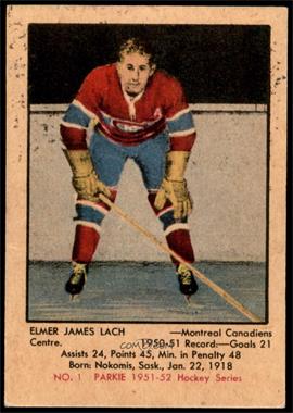 1951-52 Parkhurst - [Base] #1 - Elmer Lach [VG EX+]