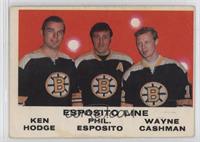 Ken Hodge, Phil Esposito, Wayne Cashman [Good to VG‑EX]