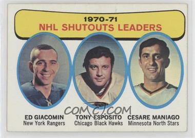 1971-72 Topps - [Base] #5 - 1970-71 NHL Shutouts Leaders (Ed Giacomin, Tony Esposito, Cesare Maniago)